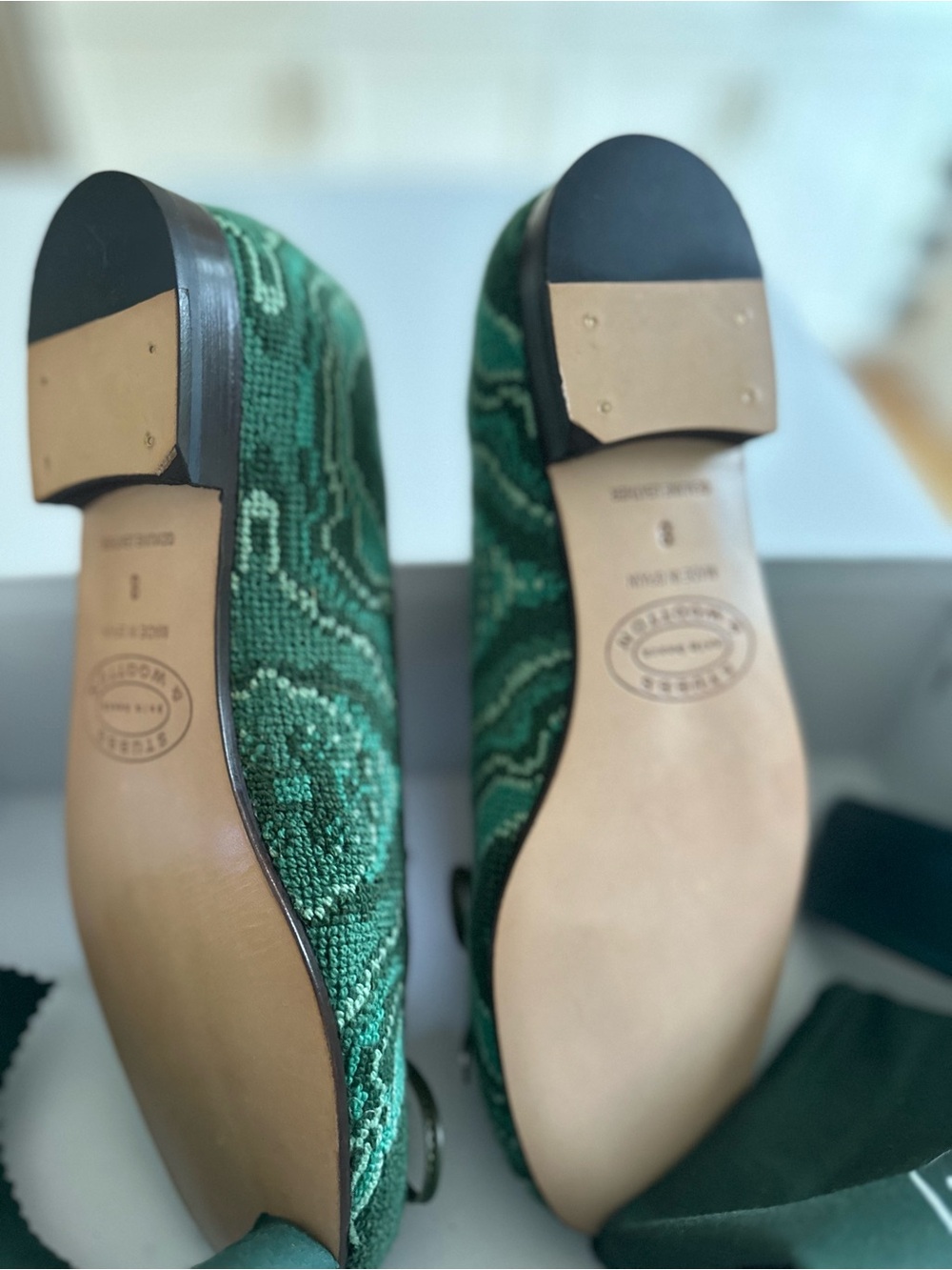 Stubbs & Wootton Malachite Needlepoint Ballet Flats NWT Women’s Size 8 - Picture 5 of 6